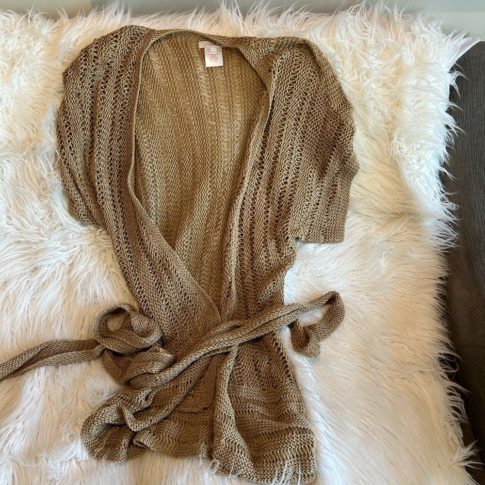 La Rok Women's Tan Knit Sweater Cardigan
